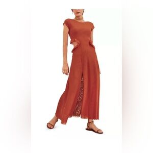 ViX Paula Hermanny Evie Solid Maxi Cover Up Dress size Medium Red/orange